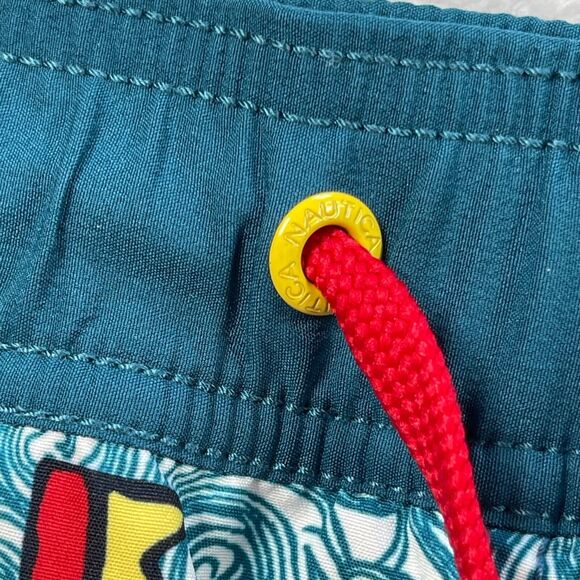 Nautica Swim Trunks Mens XXL Turquoise Shore Sailing Anchor Flag Wave - Picture 3 of 12